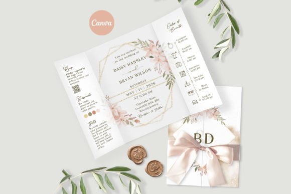 Download Gatefold Wedding Invitation Pink Floral - Floral Collection