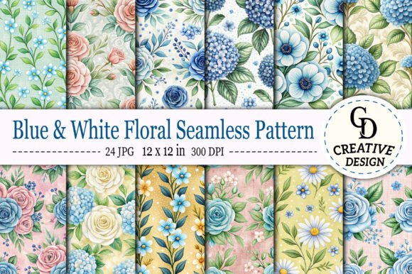 Download Blue &amp; White Floral Seamless Pattern - Floral Collection